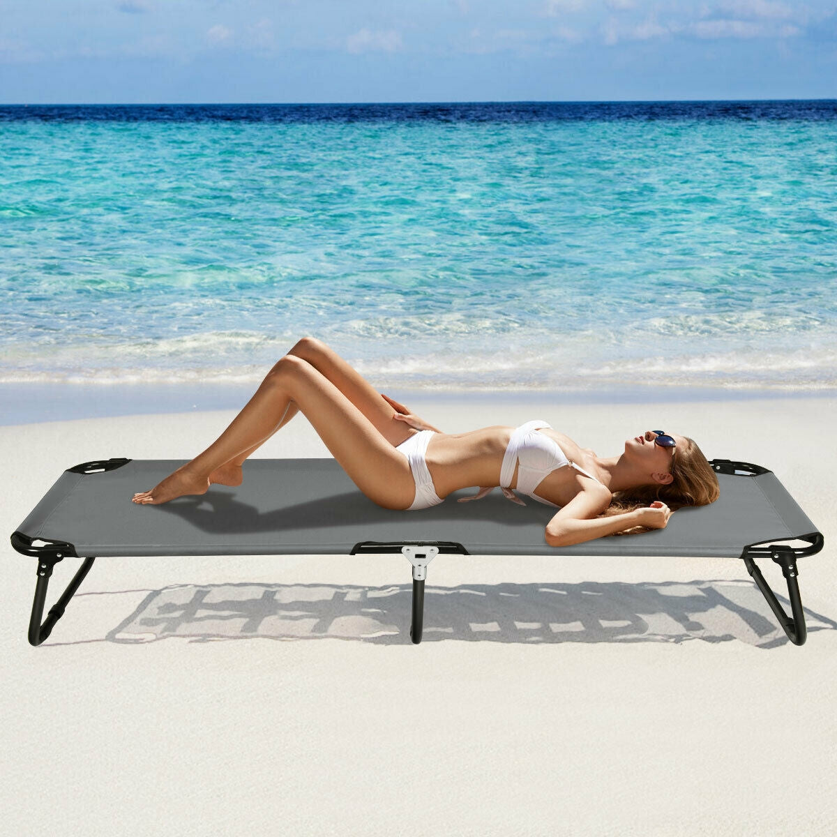Outdoor Folding Camping Bed for Sleeping Hiking Travel-Black
